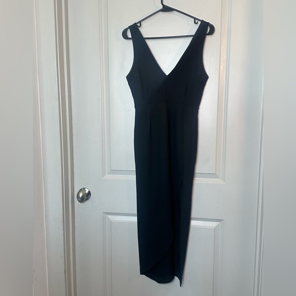 Abercrombie & Fitch Plunge V-Neck Midi Dress Sleeveless Side Slit Crepe Black, S - Picture 12 of 12